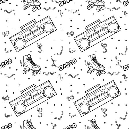 Abstract seamless pattern in 90s style outlineのイラスト素材