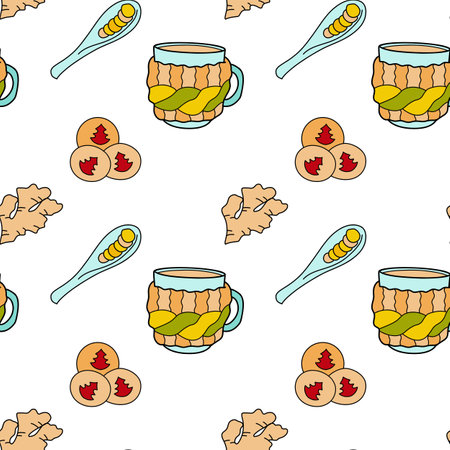 vector flat seamless pattern for winter warmth, sweetsのイラスト素材