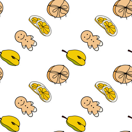 vector flat seamless pattern for winter warmth, sweetsのイラスト素材