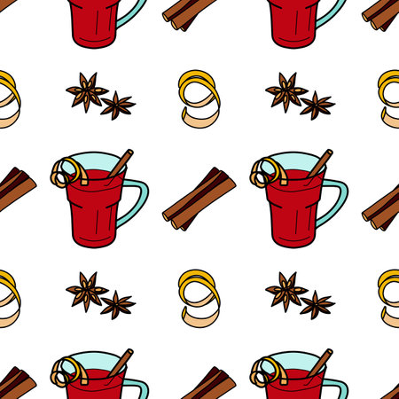 vector flat seamless pattern for winter warmth, sweetsのイラスト素材