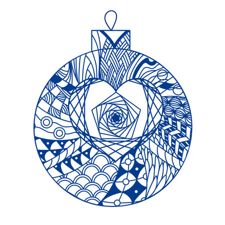line art drawing of a Christmas ball, toy on the spruce for coloringのイラスト素材