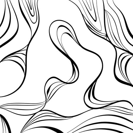 Abstract squiggly modern background with continuous lines. black and whiteのイラスト素材