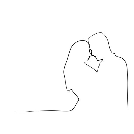 Continuous drawing of lines. Line art of kissing lovers. Continuous line drawing. Vector minimalistic designのイラスト素材