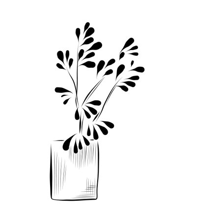 Line drawing. Line art plant in flowerpot. Vectorのイラスト素材