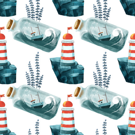 seamless pattern on the theme of ocean, sea - illustrations for your designの写真素材