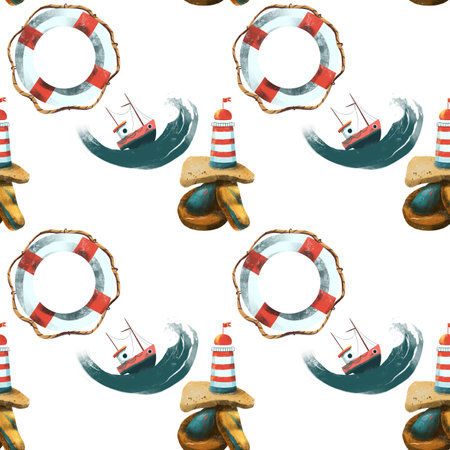 seamless pattern on the theme of ocean, sea - illustrations for your designの写真素材