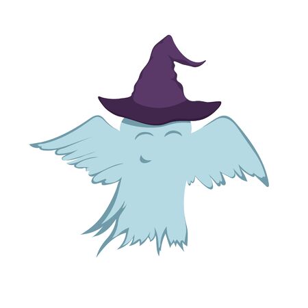 Isolated halloween icon. Ghost in a witch hat. Cartoon funny monster. Vector illustrationのイラスト素材