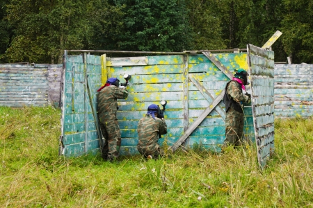 Paintball players in full gear at the shooting rangeのeditorial素材