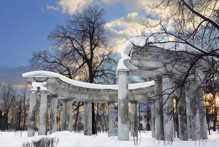 Kolonada Apollo in Pavlovsk on sunset in winter dayの写真素材