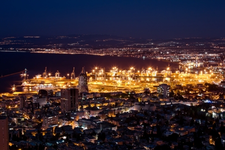 View from Mount Carmel to port and Haifa in Israelの写真素材