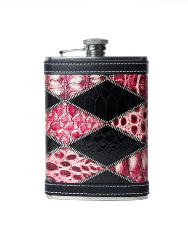 Stainless steel flask with leather trimの写真素材