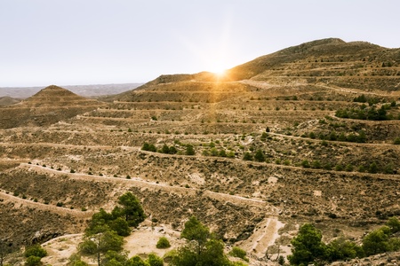 Mountain landscape at the town Matmata in Tunisiaの写真素材