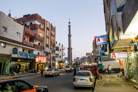 The central street of Hurghada "Sharaton" in Egypt in evening illumination 15 april 2014のeditorial素材