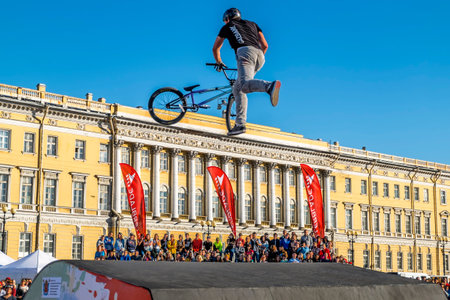 Competitions the BMX riders at  youth day at the Palace Square in St. Petersburg on June 28, 2014,Aleksandr Gvardeets,Russiaのeditorial素材