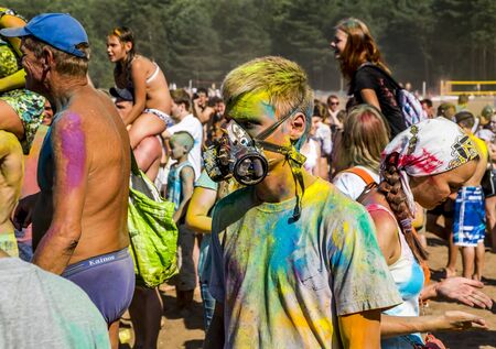 Young people in the Indian paints festival "The color party" in Sestroretsk on the beach in the Park "Dubki", July 28, 2014,Saint-petersburg regionのeditorial素材