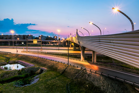 The ring road interchange in St. Petersburg at night illumination