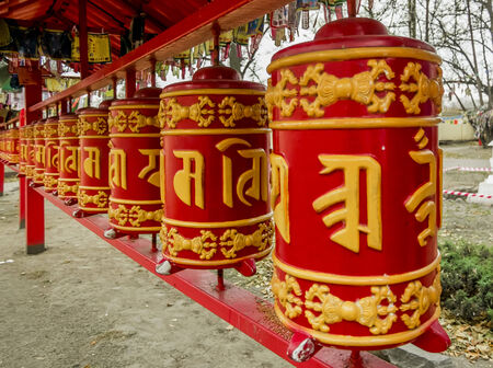 prayer drums at the Buddhist temple in St. Petersburg 26 october 2014のeditorial素材