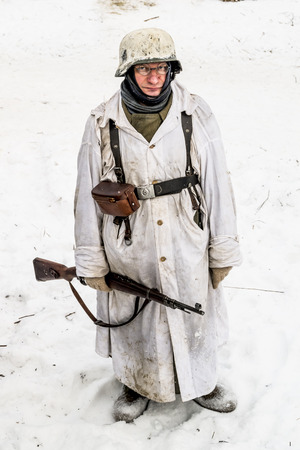 Russia St. Petersburg. January 25, 2015.Soldiers of the Wehrmacht. military history clubs spend renovating the breakout the siege of Leningrad in World War IIのeditorial素材