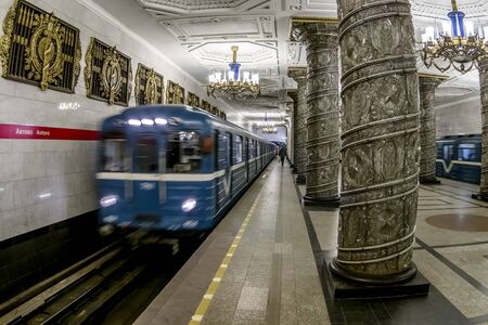 March 22, 2015. St. Petersburg, Russia. Russia. Interior of the St. Petersburg Metro Station Avtovo.のeditorial素材