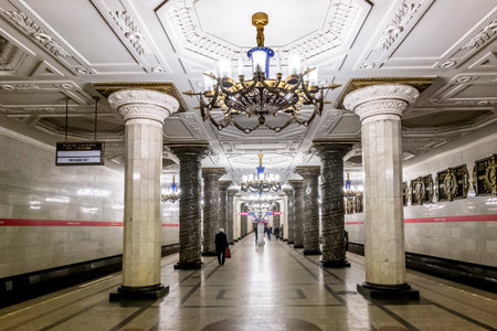 March 22, 2015. St. Petersburg, Russia. Russia. Interior of the St. Petersburg Metro Station Avtovo.のeditorial素材