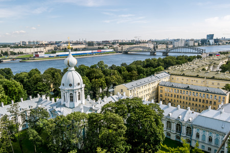View from the belfry of the Smolny Cathedral in St. Petersburg on the Neva River and the city.Russia.の写真素材