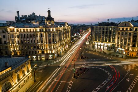 July 17, 2015.Saint-Petersburg.The square named after Leo Tolstoy at evening illumination.Russia.のeditorial素材