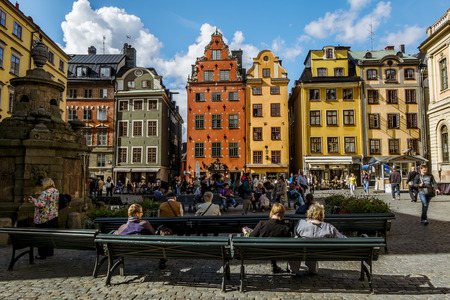 05 September 2015.Square Stortorget in Gamla Stan in Stockholm. Sweden.のeditorial素材