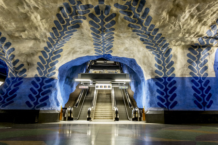 January 5, 2016. Stockholm. The interior and the escalators of station "T-Centralen" in the Stockholm metro.Sweden.のeditorial素材