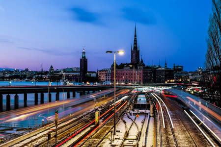 5 january 2016. Stockholm. view of the old town Gamla Stan and the underground in Stockholm at sunset.Sweden.のeditorial素材