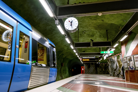 January 5, 2016. Stockholm. The interior and the platform of station "Kungstragarden" in Stockholm metro.Sweden.のeditorial素材