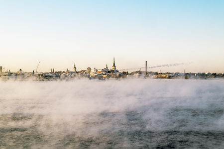 January 6, 2016 .Tallinn.  view of the port of Tallinn and the Baltic sea winter. Estonia.のeditorial素材