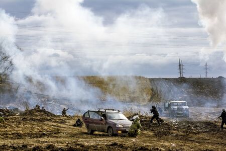 April 03, 2016. Saint-Petersburg.Reconstruction of counter terrorist operations on military-Patriotic festival "Battle steel".Saint-Petersburg.Russia.のeditorial素材