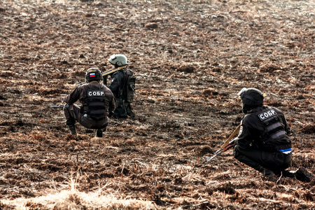 April 03, 2016. Saint-Petersburg.Special forces soldiers on military-Patriotic festival Battle...