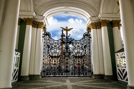 April 17, 2016. Saint-Petersburg. Openwork fence on the gate at the Hermitage Museum in St. Petersburg.Russia.のeditorial素材