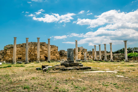 May 24, 2016.Famagusta.Ruins and ancient columns in the ancient city of Salamis in Famagusta.Northern Cyprus.のeditorial素材