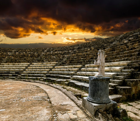 Famagusta.Ruins and ancient amphitheatre in the ancient city of Salamis in Famagusta at...