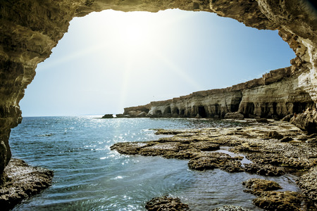 25 may 2016.Cape Greco. The sea and the rock arch in the Cape Greco . Cyprus.のeditorial素材