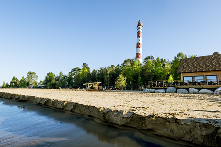 May 15, 2016. Saint-Petersburg. Views Osinovetskiy lighthouse on the shore of lake Ladoga. Russiaの写真素材