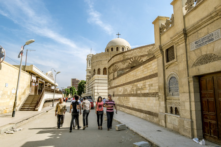 12 april 2014.Cairo .Street near Temple of the Holy great martyr George the victorious in Cairo .Egiptの写真素材