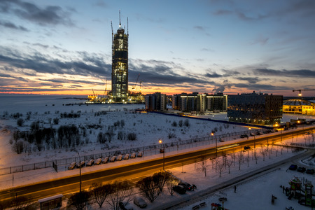 Saint-Petersburg .Russia.25 february, 2017.View of the under construction skyscraper Lakhta center in St. Petersburg.のeditorial素材