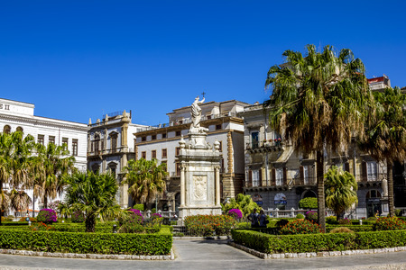 Palermo.Italy.May 26, 2017.View of the square in front of the Cathedral in Palermo. Sicilyのeditorial素材