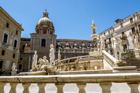Palermo.Italy.May 26, 2017.The view of the fountain in Piazza Pretoria in Palermo . Sicilyのeditorial素材