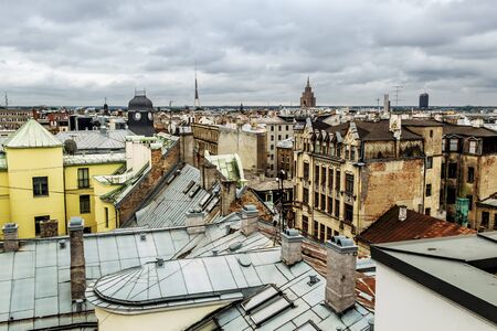 Riga .Latvia.7 September 2017.The view from the roof of the shopping centre Gallery on the roof and the center of Riga.のeditorial素材