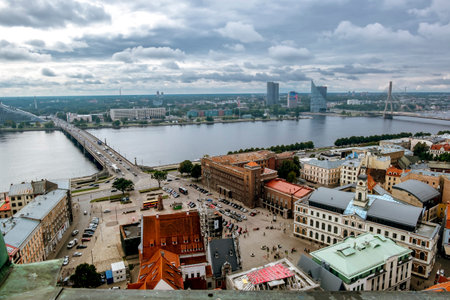 Riga .Latvia.7 September 2017.View from St. Peter's Church in the Central districts and the old town of Riga.のeditorial素材