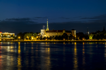 Riga .Latvia.7 September 2017.View of the embankment of the river Daugava and the old town in Riga at sunset.のeditorial素材
