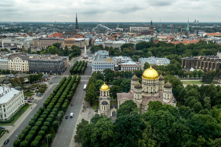 Riga .Latvia. The view from the heights of the historic centre of Riga in Latviaの写真素材