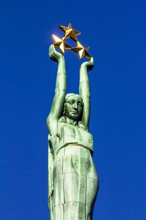 Riga .Latvia.7 September 2017.View of the Freedom monument in Central Riga in Latviaの写真素材