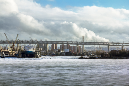 Saint-Petersburg.Russia.6 April 2018. Cranes  and ships in the marine cargo port of Saint-Petersburgのeditorial素材