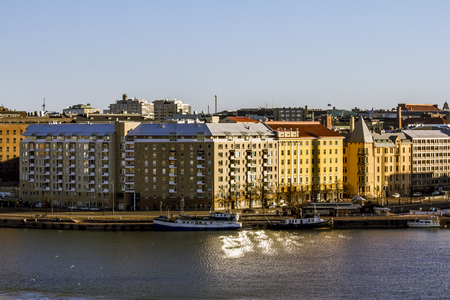 Helsinki. Finland.April 7, 2018.View of the embankment of the Western port in Helsinki.の写真素材
