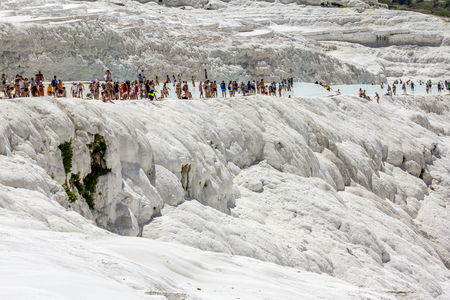 Pamukkale. Turkey.June 7, 2018.View on white 
 slopes and thermal springs and travertines of Pamukkaleのeditorial素材